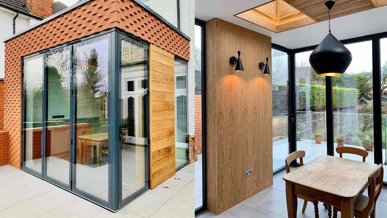 GlassIIEdge™ Glass/Hardwood Timber bifold doors close up